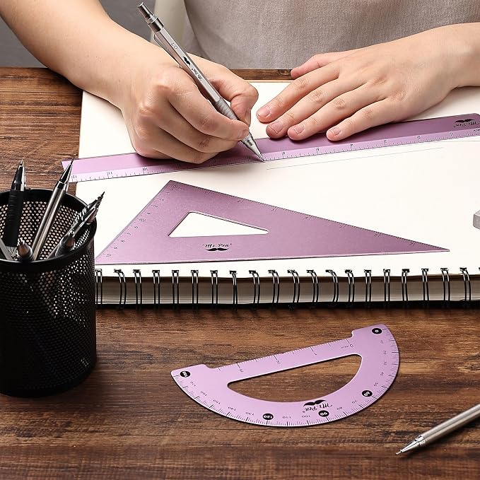 Mr. Pen- Metal Geometry Kit, 4 Pack, 45° & 30°/60° Set Squares | 6" Protractor - Image 3