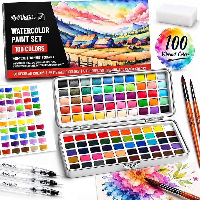Watercolor Paint Set with 100 Bright Colors: by Unknown