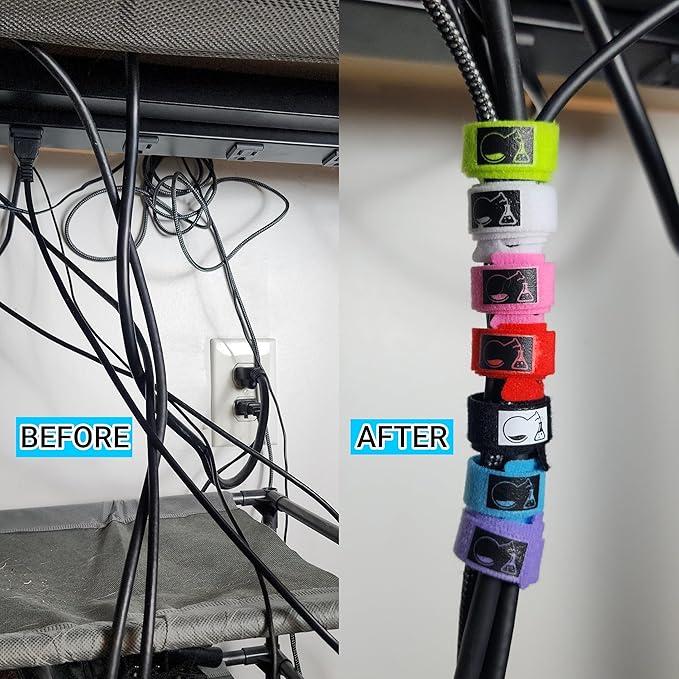 CableLock Cable Ties - 50 Pack - 8 Inch Reusable Cord Organizers - Clean Cable Management for Gaming and Home Office (Blue)