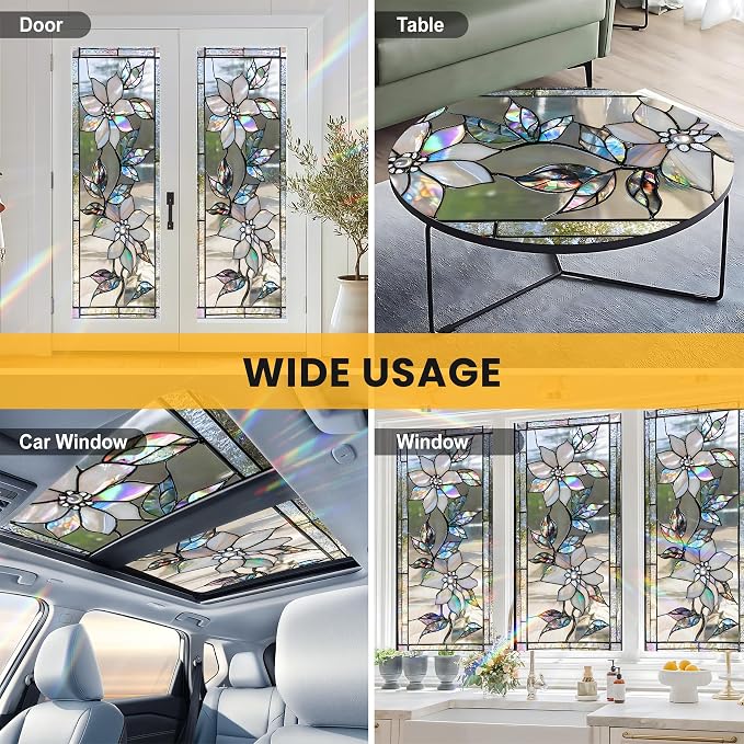 Stained Glass Window Privacy Film: Non-Adhesive Sun and Landscape Mosaic Design - Image 8