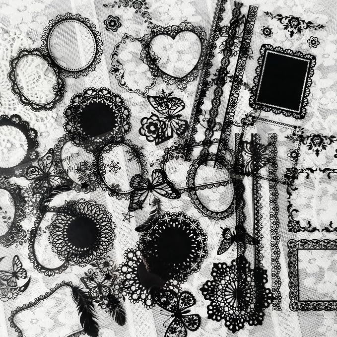 130 Pcs Vintage Black White Lace Scrapbook Stickers - Image 2