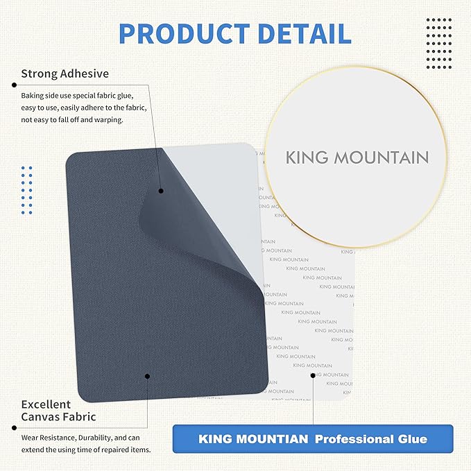 KING MOUNTAIN Canvas Repair Patch 9 x11 Inch 2 Pcs Self-Adhesive Waterproof Fabric Patch for Sofas, Tents, Furniture,Tote Bags, Car Seats (Dark Grey-1)