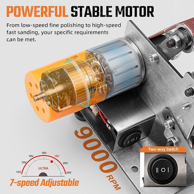 Mini Electric Belt-Sander Knife-Sharpener Sanding Machine - Small Bench Grinder Kit 7 Speed Adjustable Power Polisher DIY Polishing Grinding Tool For Knife Making, Wood Metal Working, Handcraft
