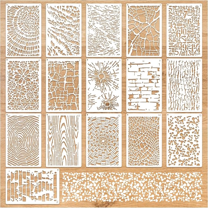 16 Pieces Stencils for Painting, Abstract Texture Mixed Media Art Supplies - Image 8