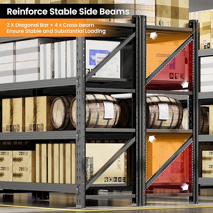 68” W Metal Shelf Heavy Duty, 8000LBS Metal Garage Shelving Units, 4 Tier Storage rack shelves, Steel Industrial Shelving , Adjustable Standing Shelf for Basement/Warehouse 68"W x 24"D x 64"H, Black