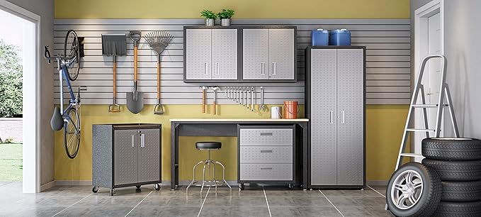 Manhattan Comfort Fortress Rolling 2 Door Garage Storage Cabinet, Black/Gray