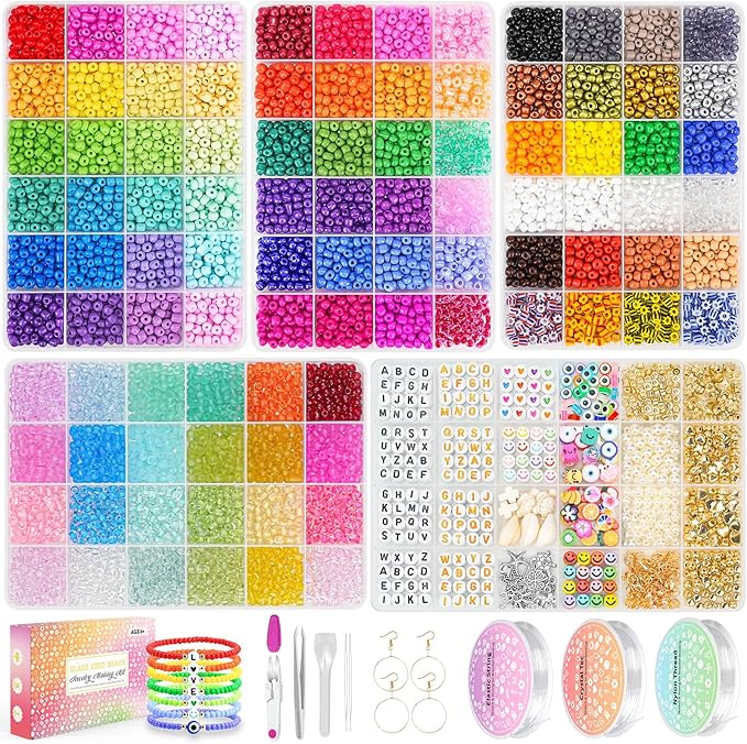 5mm Glass Beads Bracelet Making kit, 96 Colors 12800pcs Glass Seed Beads by Sistenia