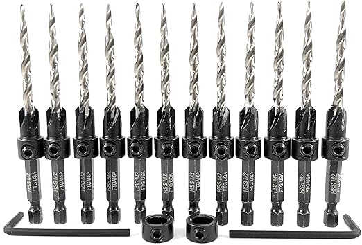 FTG USA 12 Pc #10 (3/16") Countersink Drill Bit Set for Wood with Tapered Drill Bit