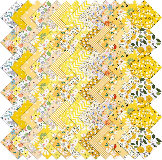 84 Pcs Yellow Charm Packs for Quiltings, Cotton Quilting Fabric Bundles by Unknown