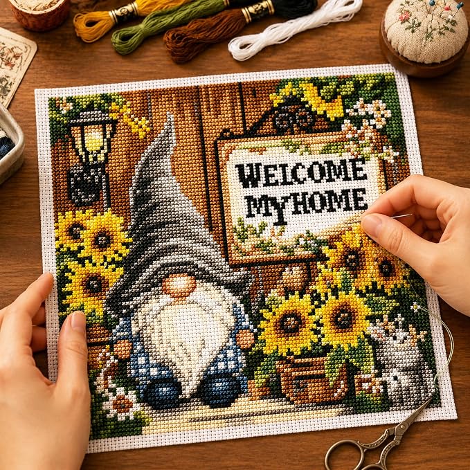 Zhenqing Garden Gnome Welcome Stamped Cross Stitch Kit - Image 3