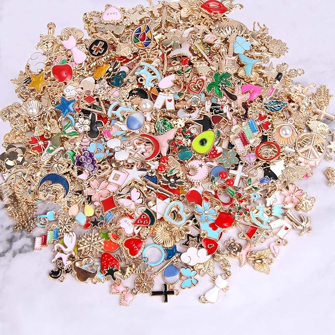 SANNIX 350Pcs Bracelet Charms Jewelry Making Charms Assorted Gold Plated Enamel - Image 3