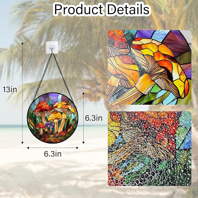 DASTOLL Stained Glass Window Hanging, Jungle Mushrooms Sun Catchers Diamond - Image 7