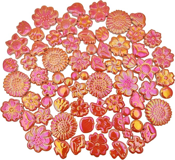 500g/1.1lb Ceramic Mosaic Tiles Mixed Shapes of Flowers, Mushrooms by Unknown