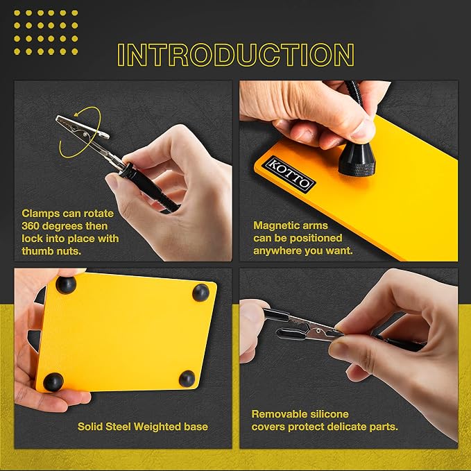 KOTTO Third Hand Soldering Tool PCB Holder Two Magnetic Based Flexible Metal - Image 5