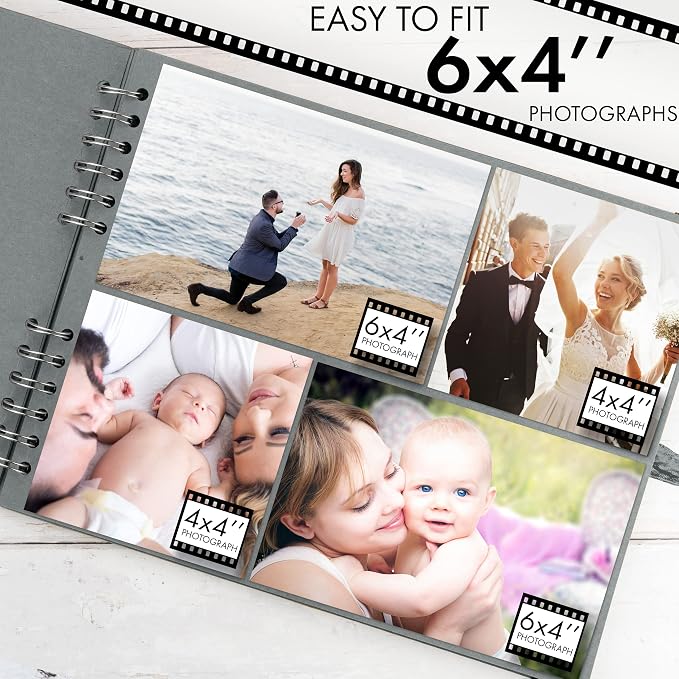 Bstorify Square Scrapbook Photo Albums 50 Pages Grey Thick Paper, Ribbon Closure - Image 3