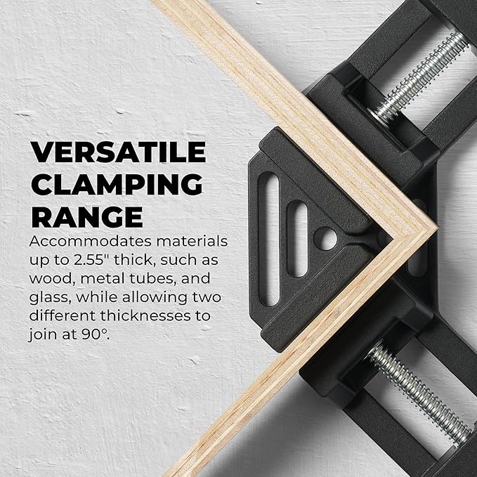 90-Degree Angle Clamp - Home Improvement Corner Clamp for Wood, Metal Tubes & Glass - Adjustable Hand Tool - Aluminum Alloy Die-Cast