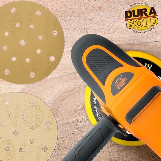 Dura-Gold Premium 6" Gold Sanding Discs -800 Grit (Box of 50) - 17 Hole Pattern Dustless Hook & Loop Backing Sandpaper for DA Sanders, Aluminum Oxide Abrasive - Sand Automotive Paint Woodworking Wood