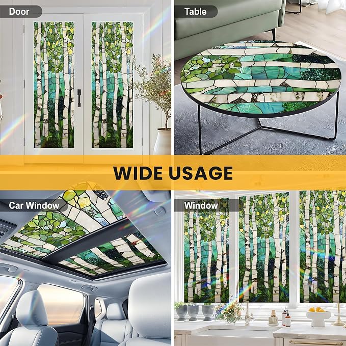 Stained Glass Window Privacy Film: Non-Adhesive Sun and Landscape Mosaic Design - Image 8
