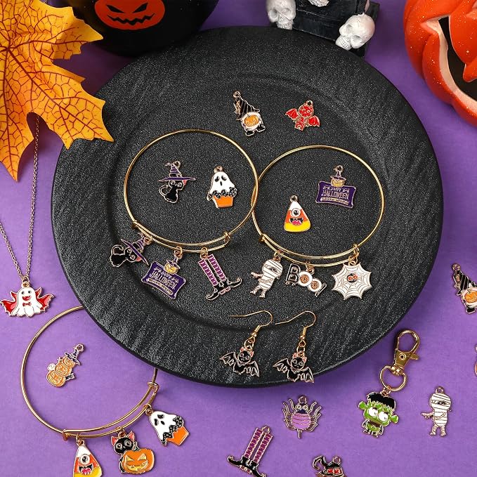 MARFOREVER 40 Pcs/20 Pairs Halloween Charms, Enamel Halloween Charms Bulk - Image 2