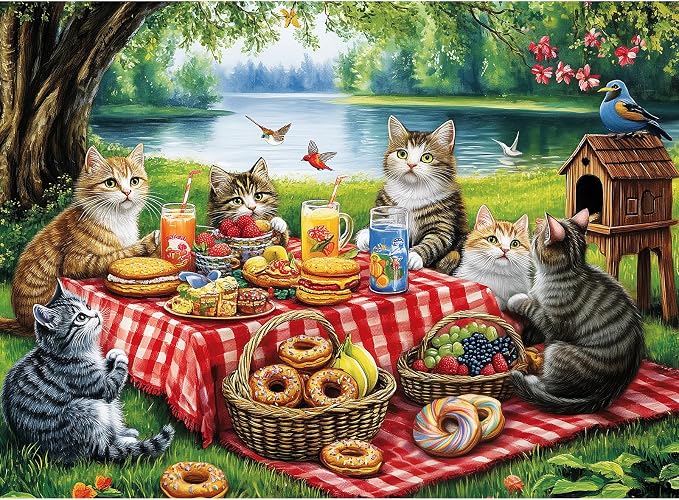 500 Piece Puzzles for Adults, Cat Family Dinner Large Piece Jigsaw Puzzle for by MJYPHDM