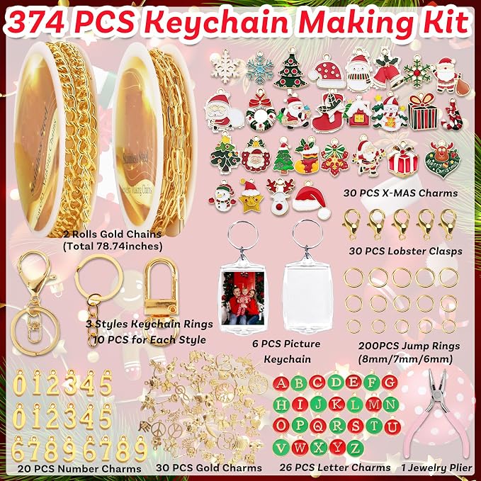 Namifin 374 Pcs Christmas Keychain Making Kit - Image 2