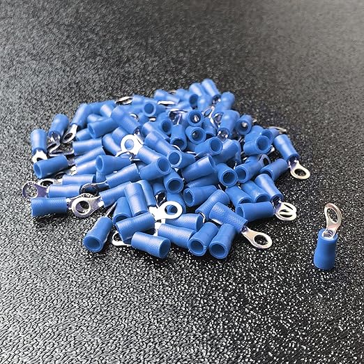 ANGSTROM #8 Bolt Ring Terminals, Insulated Electrical Crimp Connectors 100pcs (16-14ga Blue)