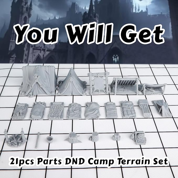 AUSPDICE 21pcs DND Camp Terrain Building Set – Unpainted Miniatures - Image 6