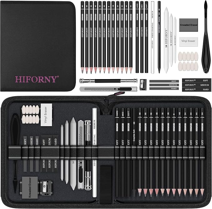 HIFORNY 42 PCS Drawing Set, Sketching Kit by HIFORNY