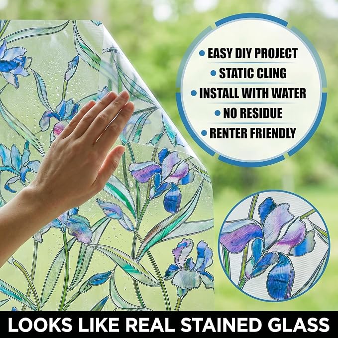 Stained Glass Window Privacy Film, 3D Decorative Window Cling, UV & Heat - Image 6