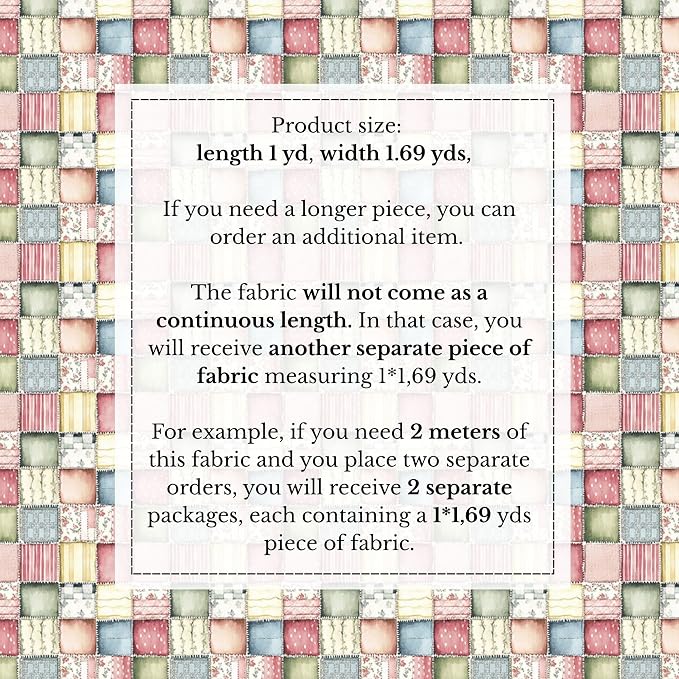 Soft Meadow Patchwork Cotton Fabric Panel, Pastel Floral & Stripe Design - Image 6