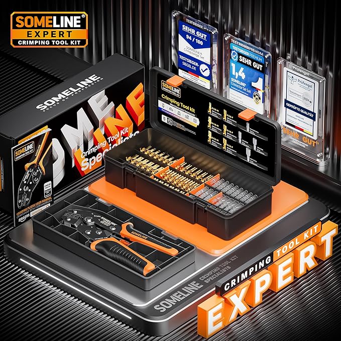 SOMELINE Open Terminal Connector Crimping Tool Kit, 2.8/4.8/6.3mm Male Female Non-Insulated Disconnect Terminals, AWG 24-14 Crimping Pliers for Molex 2.13/2.36mm, AMP - TE CONNECTIVITY Connectors