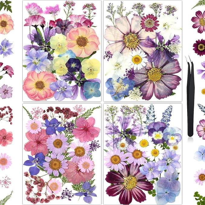 85Pcs Pressed Flowers for Crafts, DIY Art, Candle & Soap Making w/ Tweezer by HLCYGJIN