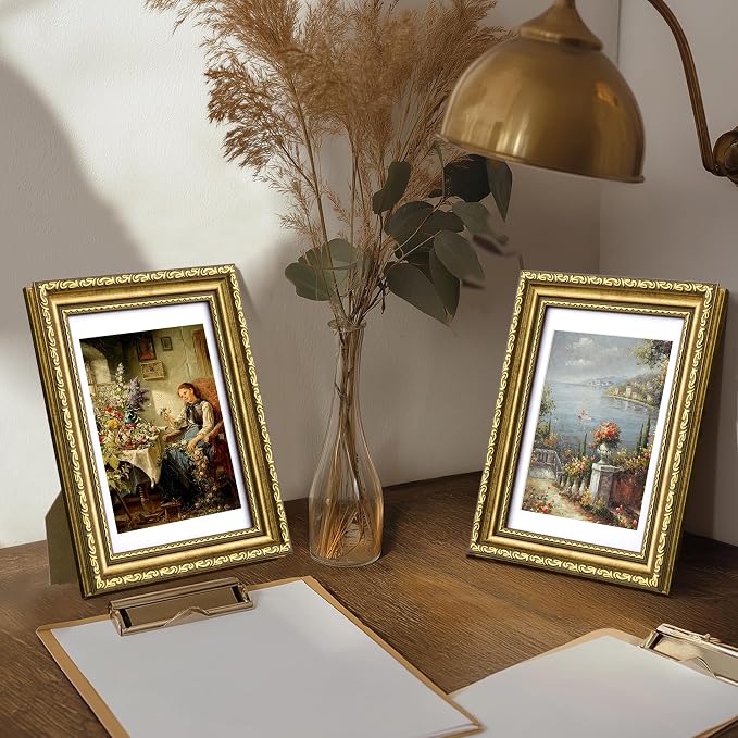 eletecpro 4x6 Vintage Picture Frame, Glass Cover, Horizontal or Vertical - Image 6