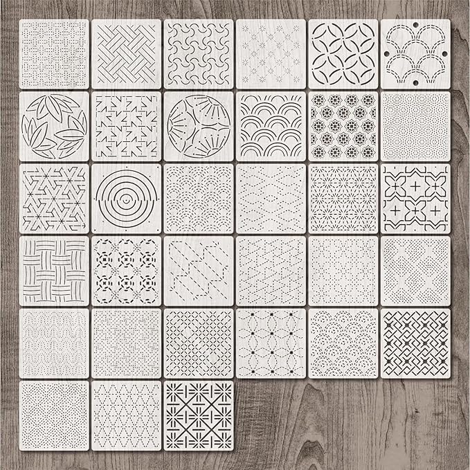 Stencils Sashiko Stencil 33pcs Reusable Plastic Templates 5.12 * 5.12 Inch Hand by BLOSSOMLAYER