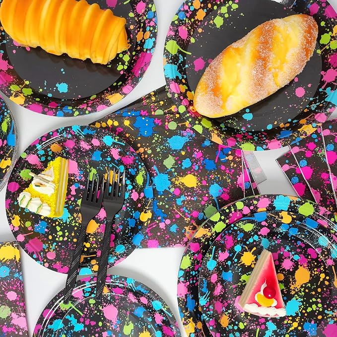 Neon Party Supplies for 24 Guests Neon Plates and Napkins Tableware Set Glow - Image 5
