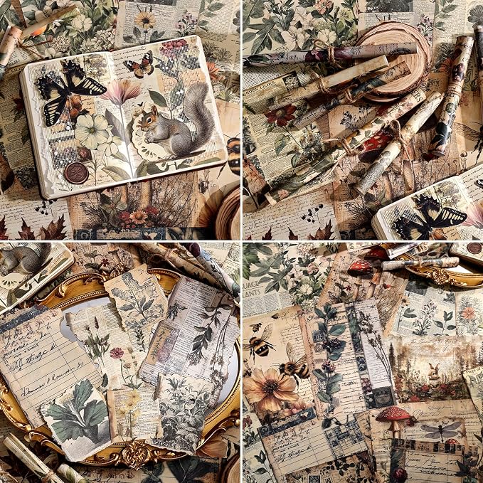 120 Sheets Vintage Botanical Scrapbook Paper Set, Journaling Scrapbooking - Image 3