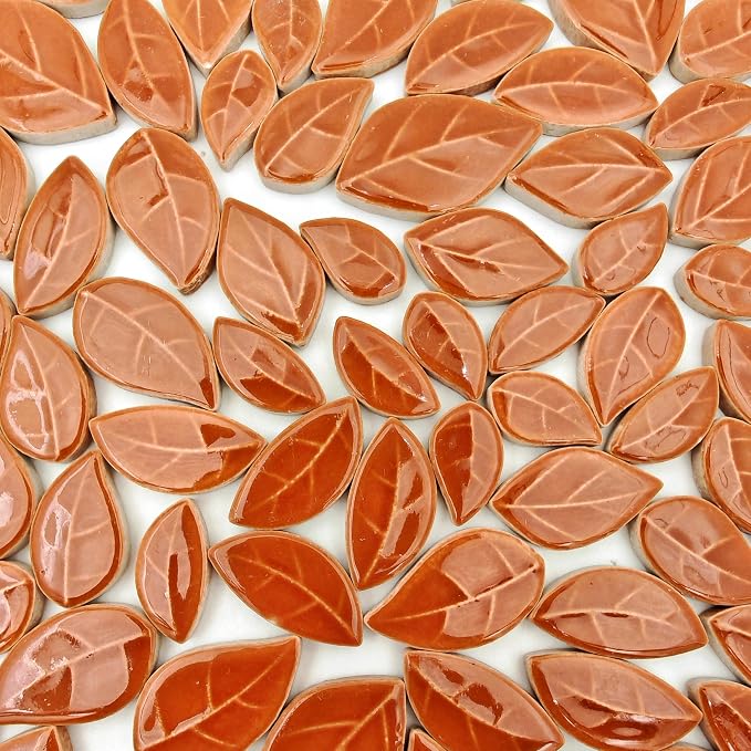 500g/1.1lb Leaf-Shaped Ceramic Mosaic Tiles, Ceramic Mosaic Pieces by Unknown
