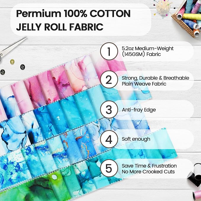 Craftido-20 Options-100% Cotton Jelly Roll Fabric Precut Strips - Image 6