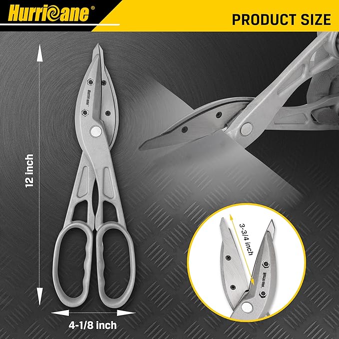 HURRICANE 12 inch Aluminum Metal Cutter with Replaceable Blades, Heavy-Duty Straight Cut Aluminum Snips, Large Handle Metal Shears for Cutting Tin, Copper, Vinyl, Steel, and Stainless Steel