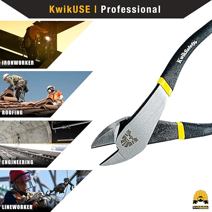 KwikSafety - Charlotte, NC - PINZA Ironworker Pliers Heavy Duty Diagonal Cutting Pliers Angled Head Steel Rebar Cut Aluminum Bi-Material Tempered Handles & Short Beveled Jaws Lineman Plier