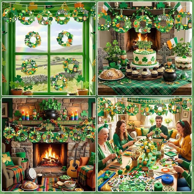 Hollowfly 48 Sets St. Patrick's Day Wreath Craft Kits DIY Irish Wreath Hanging - Image 6