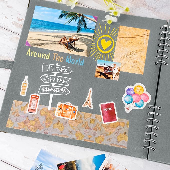 Bstorify Square Scrapbook Photo Albums 80 Pages Grey Thick Paper, Ribbon Closure - Image 5