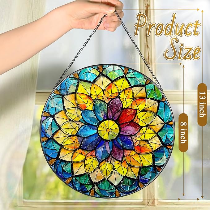 8'' Rainbow Mandala Sun Catcher Ornament, Stained Glass Window Hanging - Image 4