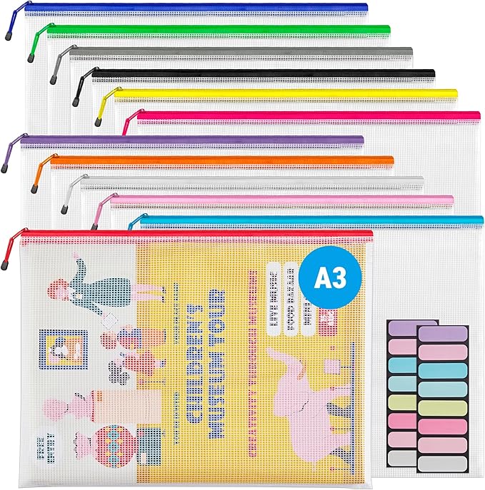 JARLINK A3 Mesh Zipper Pouch, Extra Large Waterproof File Bags, Board Games by JARLINK