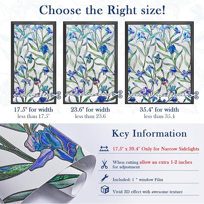 3D Stained Glass Window Privacy Film, Floral UV Block Cling - Image 6