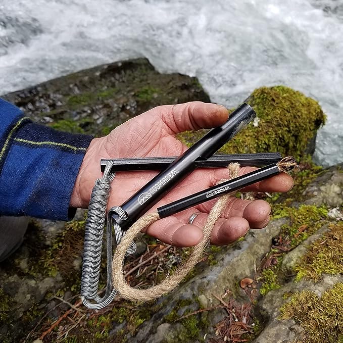 Hexalite Ferro Rod and FireWick Tinder Kit | X-Large 1/2" x 6" Long Hex Ferro Rod | Includes Tinder FireWick | Complete Fire Starter Survival Tool Package for Your Gear Bag