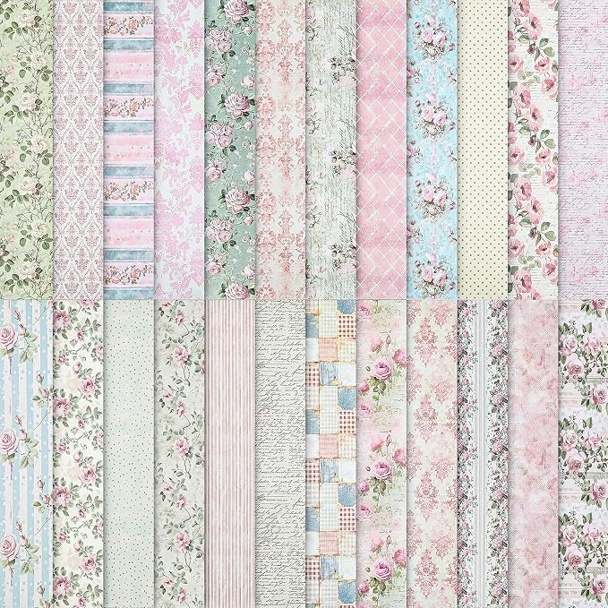 24 Sheets Scrapbook Paper Pink Vintage Floral Scrapbook Supplies | 11.4×11.4 by Prudiut