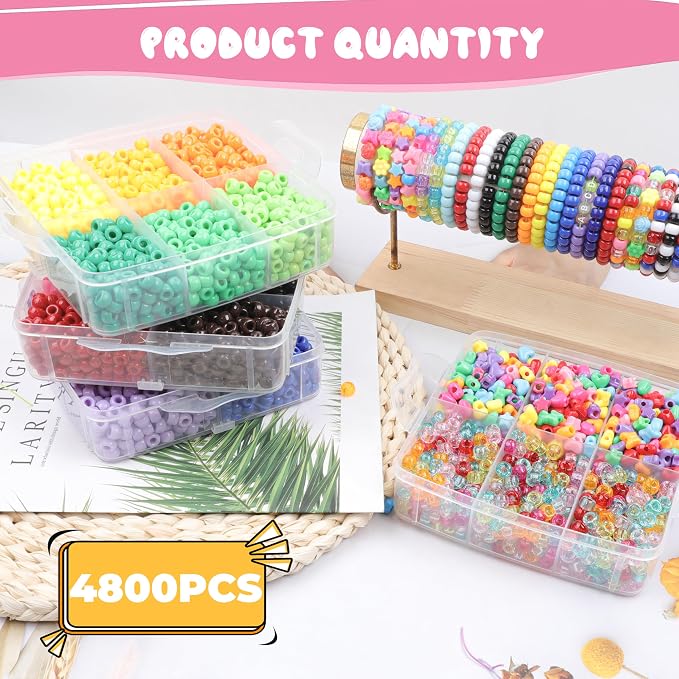 4800 Pcs Pony Beads for Friendship Bracelets 6x9mm 18 Solid 8 Color Shapes 10 - Image 3
