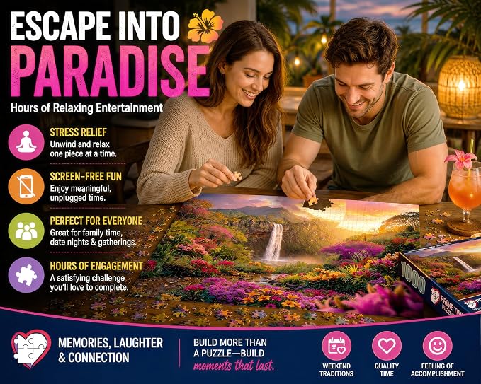 Hawaiian Waterfall Puzzles for Adults 1000 Pieces, Impossible Hard Difficult - Image 5