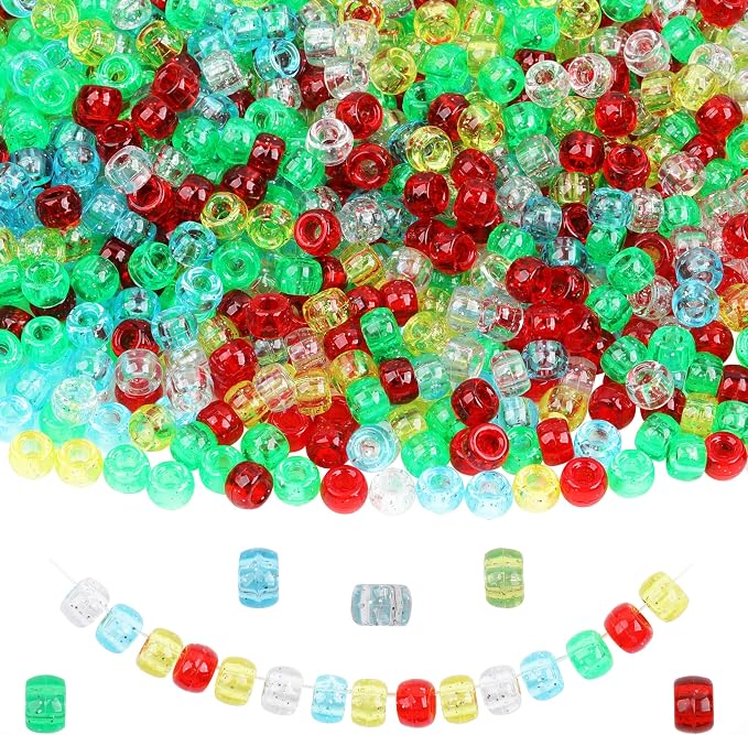 Glitter Pony Beads 1000 Pcs for Friendship Bracelets, Hair Braiding, Earrings by KAKW